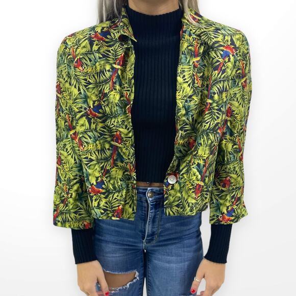 90s HARVE BENARD COLLECTION Vintage Silk Tropical Print Button Up Jacket - Picture 6 of 6